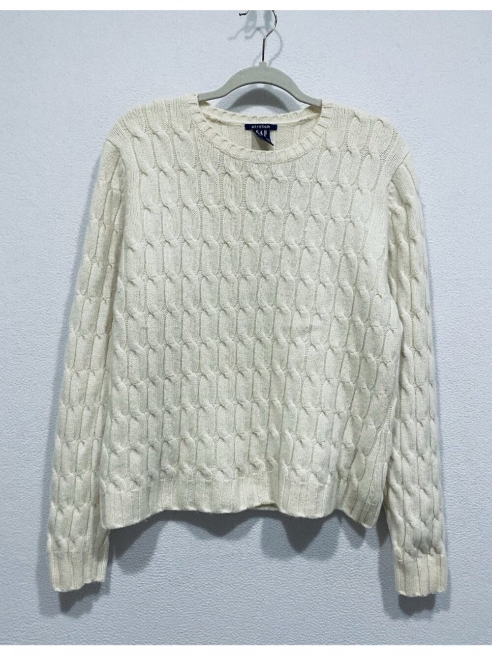 GAP Sweater Mens XL Ivory Cable Knit Lambs Wool Crewneck Classic Preppy Chunky